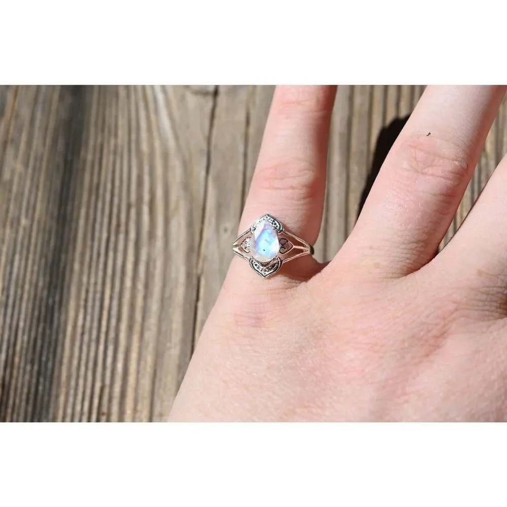 Engagement ring Moonstone sterling silver ring American made